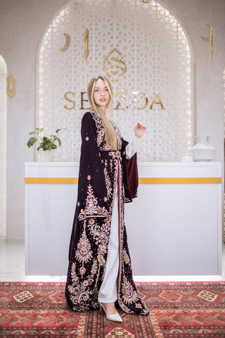 Silk Splendor Embellished Velvet Kaftan – Bordeaux
