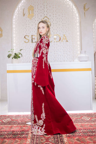 Whispered Elegance Velvet Kaftan – Red