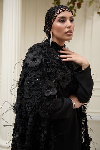 Velmora Exclusive Couture Evening Dress with Cape  – Black