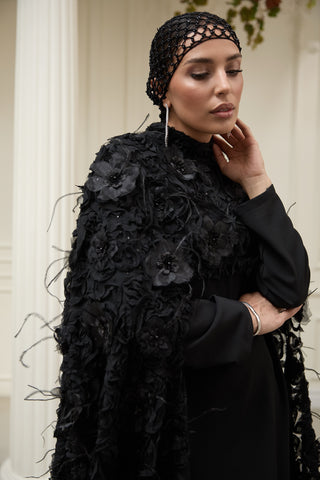 Velmora Exclusive Couture Evening Dress with Cape  – Black
