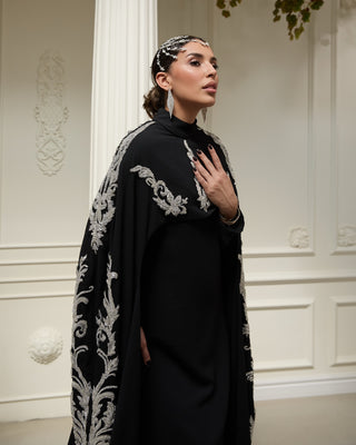 Ophelra Couture Embroidered Crepe Dress – Black