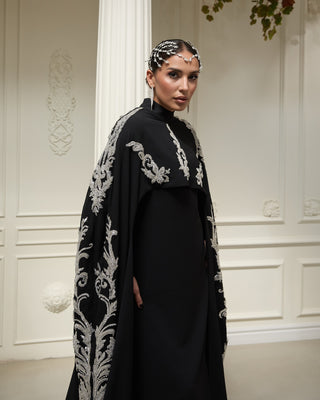 Ophelra Couture Embroidered Crepe Dress – Black