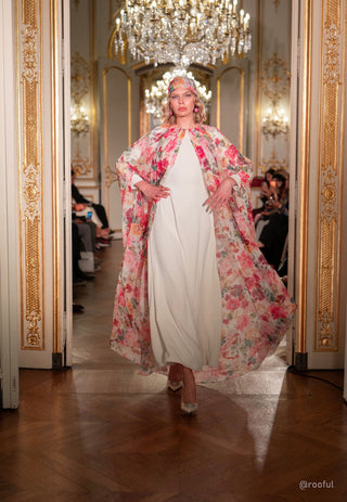 Floral Maxi Cape Overlay Dress with Matching Hijab
