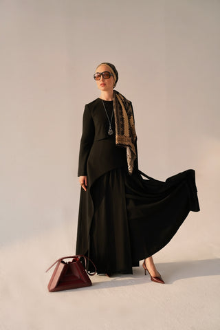 Layered Maxi Evening Dress – Black