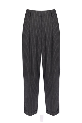 Neli Pinstripe Pleated Pants – Gray