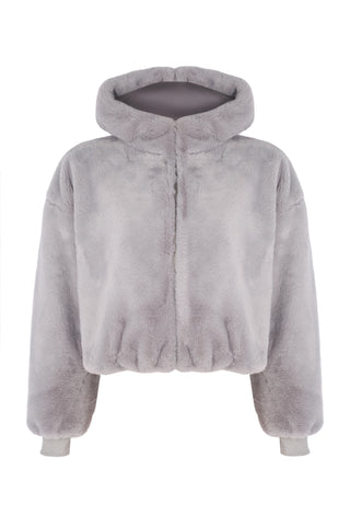 Anya Faux Fur Cropped Hoodie – Gray