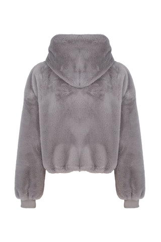 Anya Faux Fur Cropped Hoodie – Gray