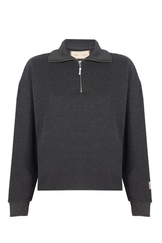 Karin Half-Zip Textured Sweatshirt – Charcoal