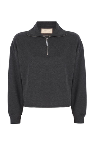 Mirka Knit Half-Zip Sweatshirt – Charcoal