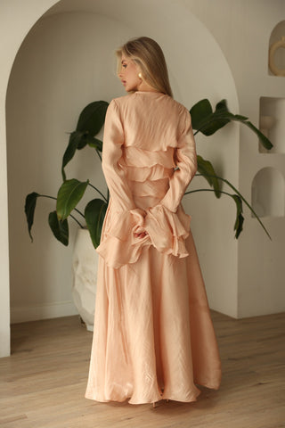 Blush Satin Ruffle Gown – Orchid Dress