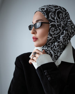 Grey Floral Ready-to-Wear Hijab