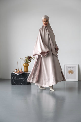 Satin Butterfly Abaya Set with Inner Dress and Scarf