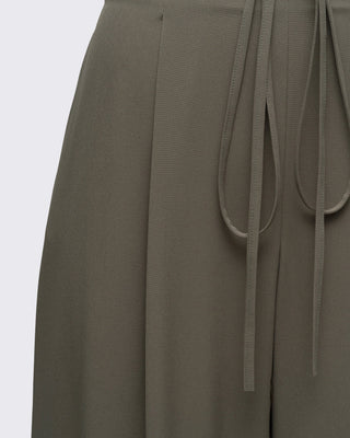 Ayarlanabilir Bel Detaylı Geniş Paça Pantolon - Haki