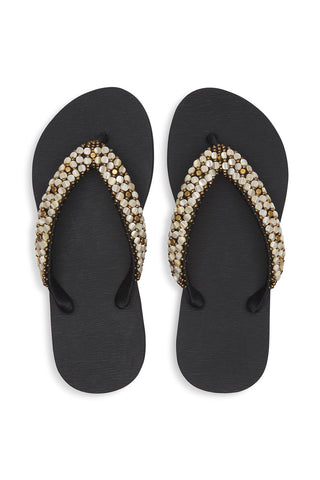 Lustre Sandal - Black with Mother of Pearl Beads