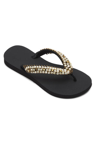 Lustre Sandal - Black with Mother of Pearl Beads