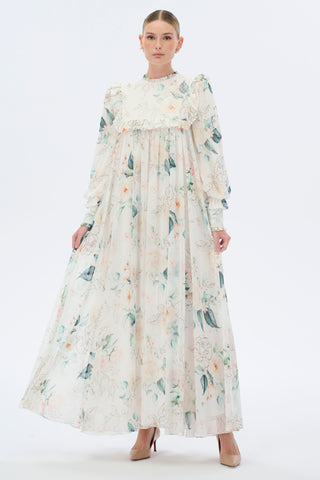 Floral Ruffle Maxi Dress – Ecru