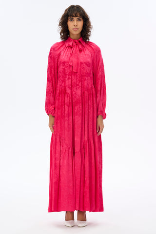 Fuchsia Oversized Baby Collar Maxi Dress