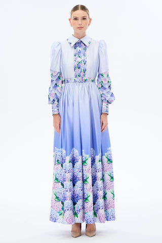 Lilac Hydrangea-Print Maxi Dress