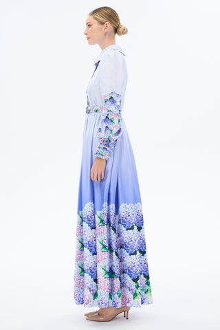 Lilac Hydrangea-Print Maxi Dress