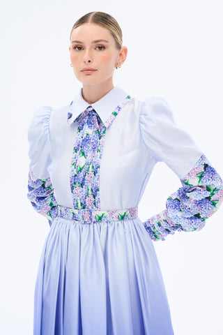 Lilac Hydrangea-Print Maxi Dress