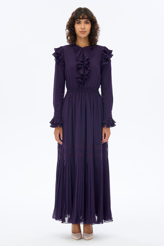 Plum Retro Pleated Maxi Dress