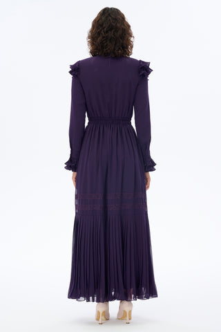 Plum Retro Pleated Maxi Dress