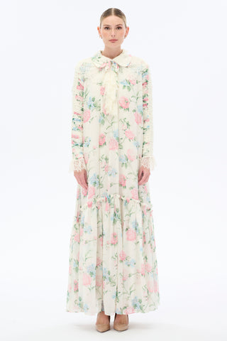 Peony Lace Elegance Maxi Dress