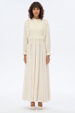 Leaf Detail Lace Bodice Maxi Dress – Ecru