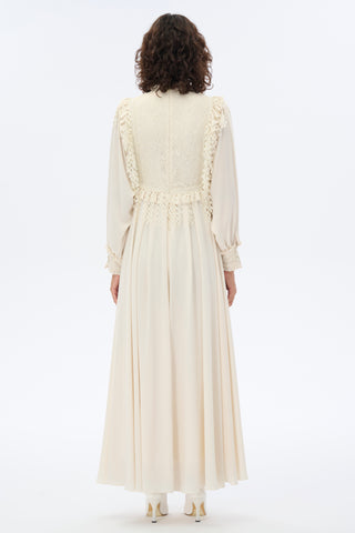 Leaf Detail Lace Bodice Maxi Dress – Ecru