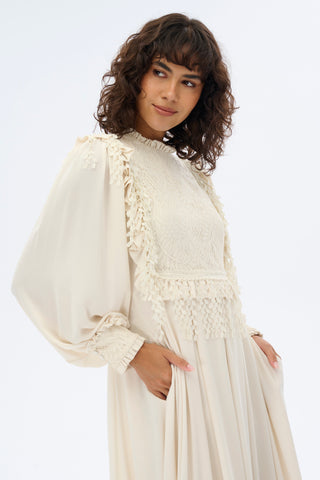 Leaf Detail Lace Bodice Maxi Dress – Ecru