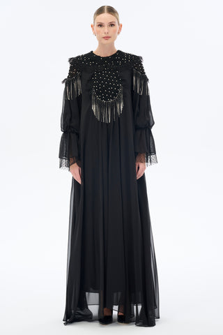 black oversized maxi dress Embellished Oversized Chiffon Maxi Dress
