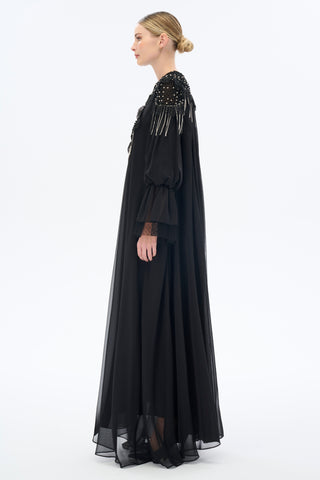 Embellished Oversized Chiffon Maxi Dress - Black