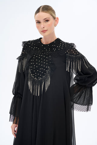 Embellished Oversized Chiffon Maxi Dress - Black
