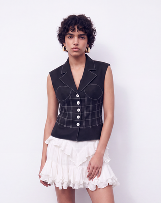 Paloma Embroidered Corset Detail 100% Linen Vest Premium