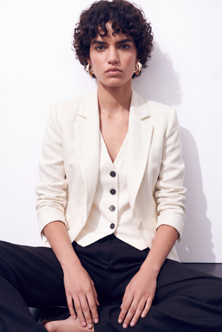 Ivory Waist-Fitted Jacket 100% Linen