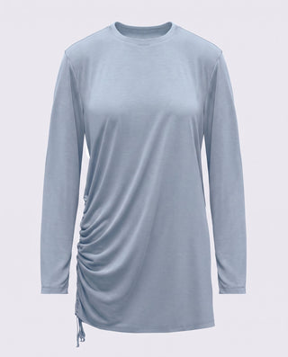 Modal Kumaşlı Ayarlanabilir Drape Detaylı Uzun Üst - Baby Blue