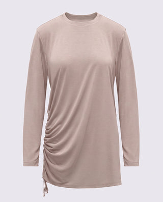 Modal Kumaşlı Ayarlanabilir Drape Detaylı Uzun Üst - Bej