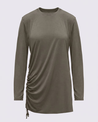 Modal Kumaşlı Ayarlanabilir Drape Detaylı Uzun Üst - Çağla Yeşili