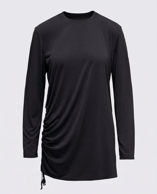 Modal Kumaşlı Ayarlanabilir Drape Detaylı Uzun Üst - Siyah