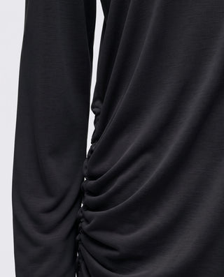Modal Kumaşlı Ayarlanabilir Drape Detaylı Uzun Üst - Siyah
