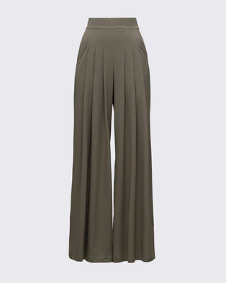 Pile Detaylı Geniş Paça Pantolon - Haki