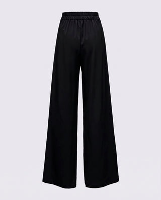 Pile Detaylı Geniş Paça Pantolon - Siyah