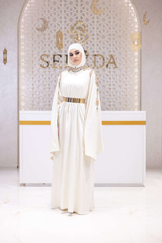 Golden Mirage Aura Satin Co-Ord Set with Skirt – White