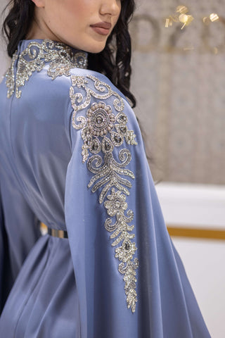 Diamond Aura Embellished Satin Gown – Blue