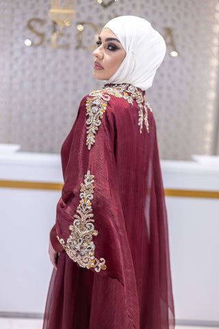 Golden Sands Embellished Abaya – Red