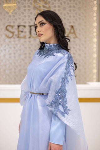 Silk Majesty Embellished Abaya – Light Blue