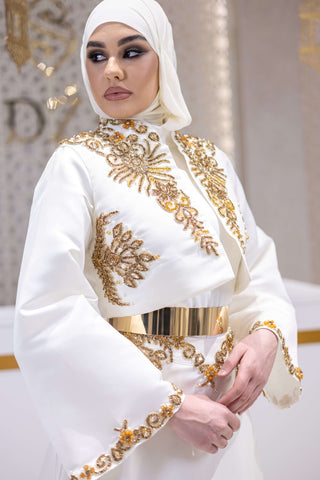 Golden Mirage Aura Satin Co-Ord Set with Skirt – White