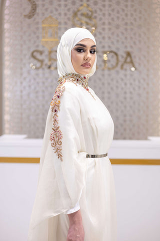 Midnight Oasis Embellished Abaya – White