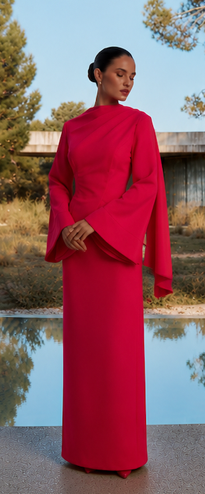 Scarlet Crepe Drape Top & Maxi Skirt Set