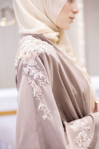 Sacred Gold Embellished Abaya – Beige